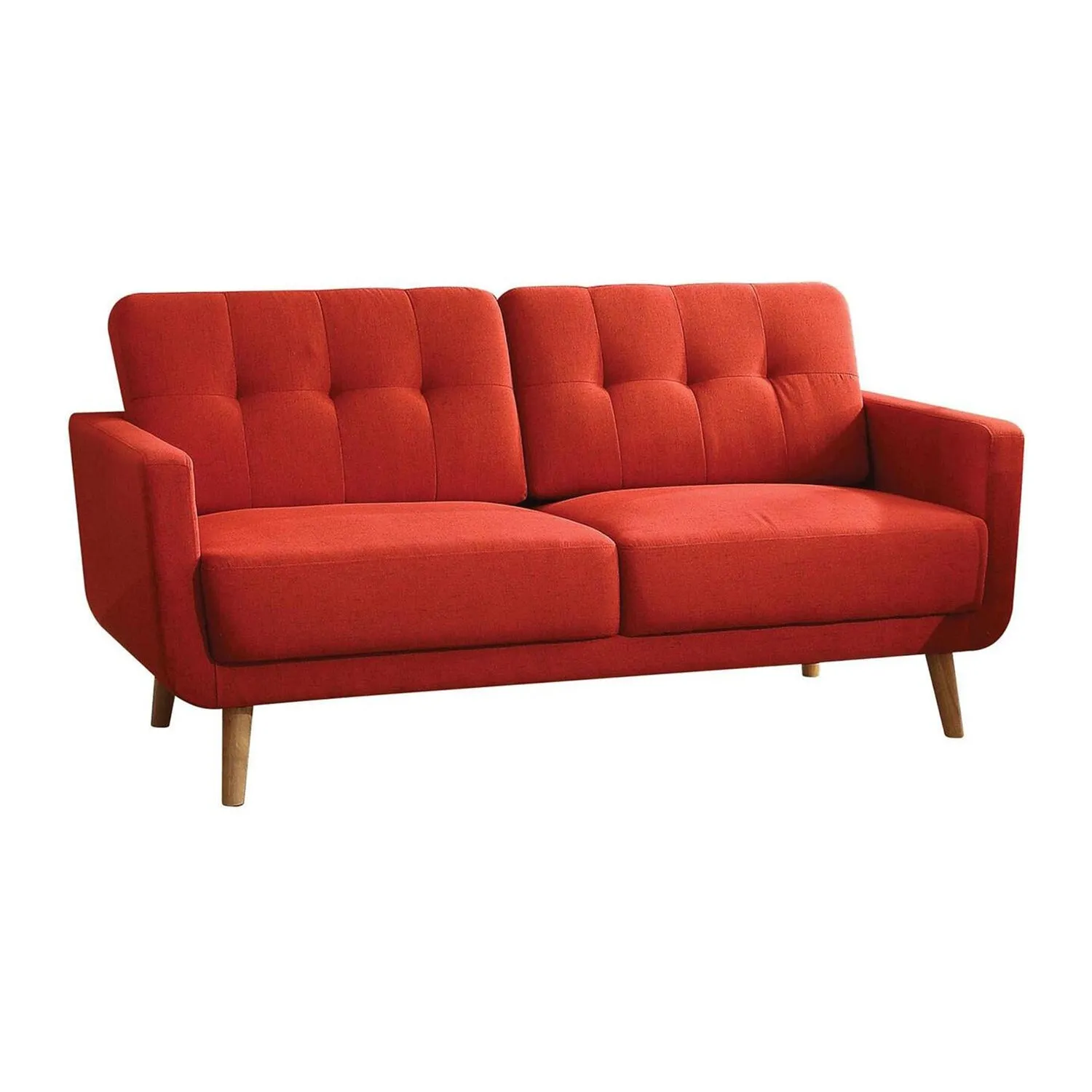 74" Red Linen Sofa With Wood Brown Legs