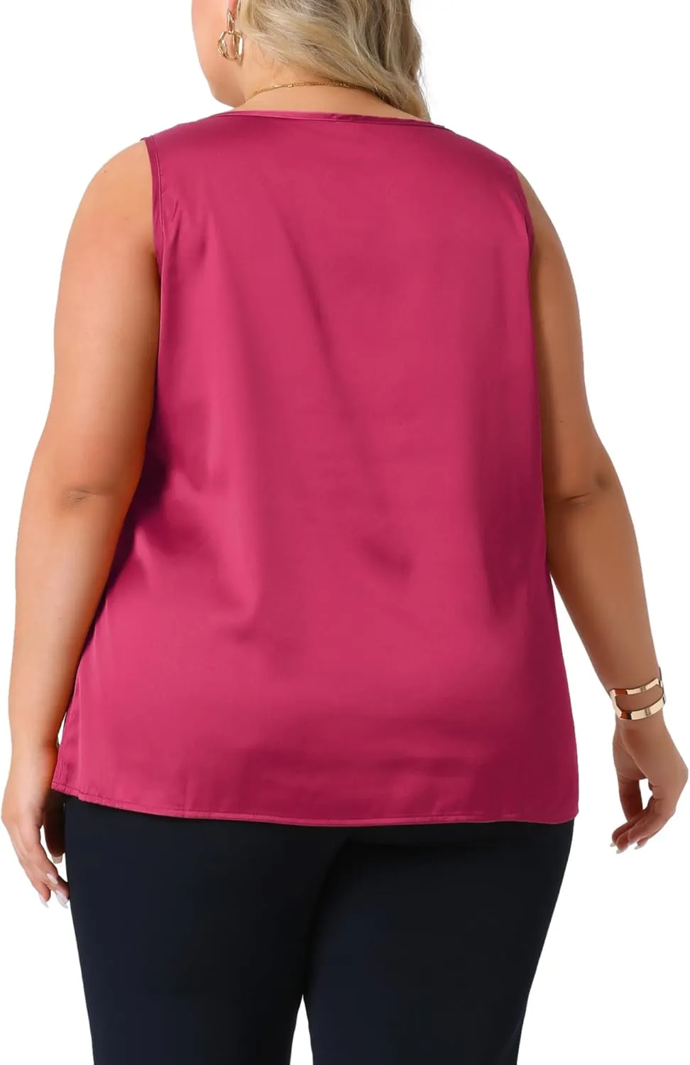 Agnes Orinda Plus Size Silk Satin Tank Tops for Women V Neck Casual Cami Sleeveless Blouses Summer Basic Tank