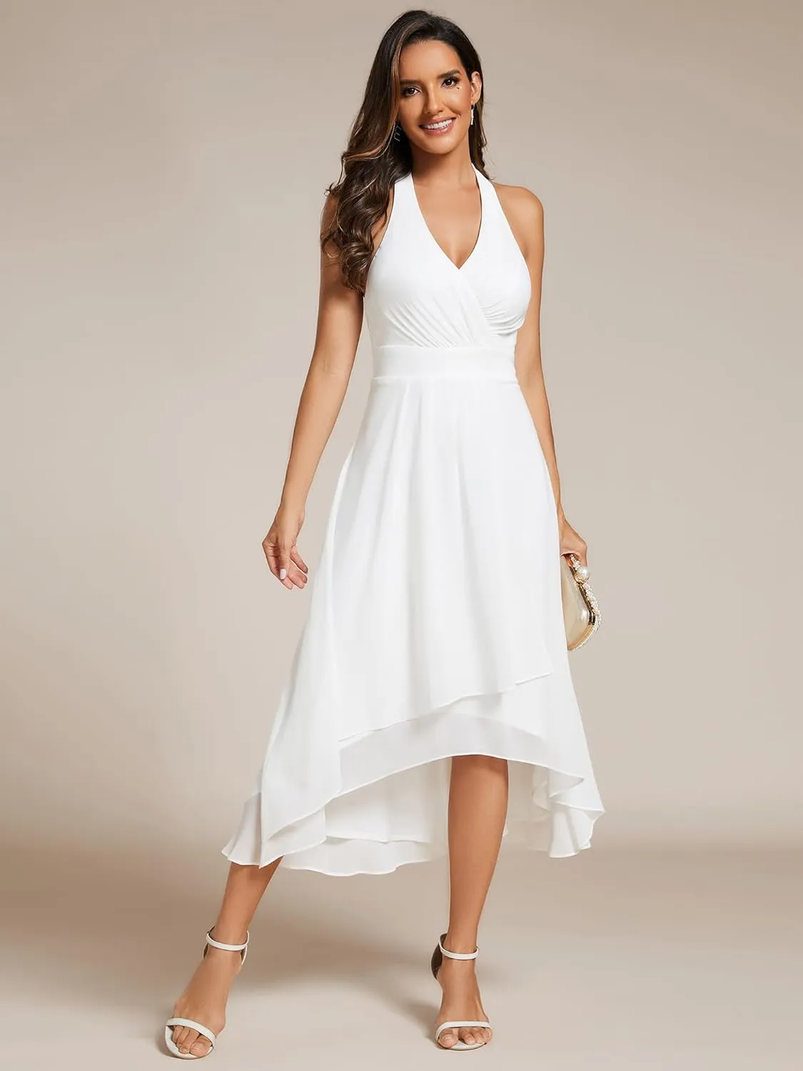 Ever-Pretty Women's Summer Dresses Halter Neck High Low Hem Chiffon Wedding Guest Dress 11926