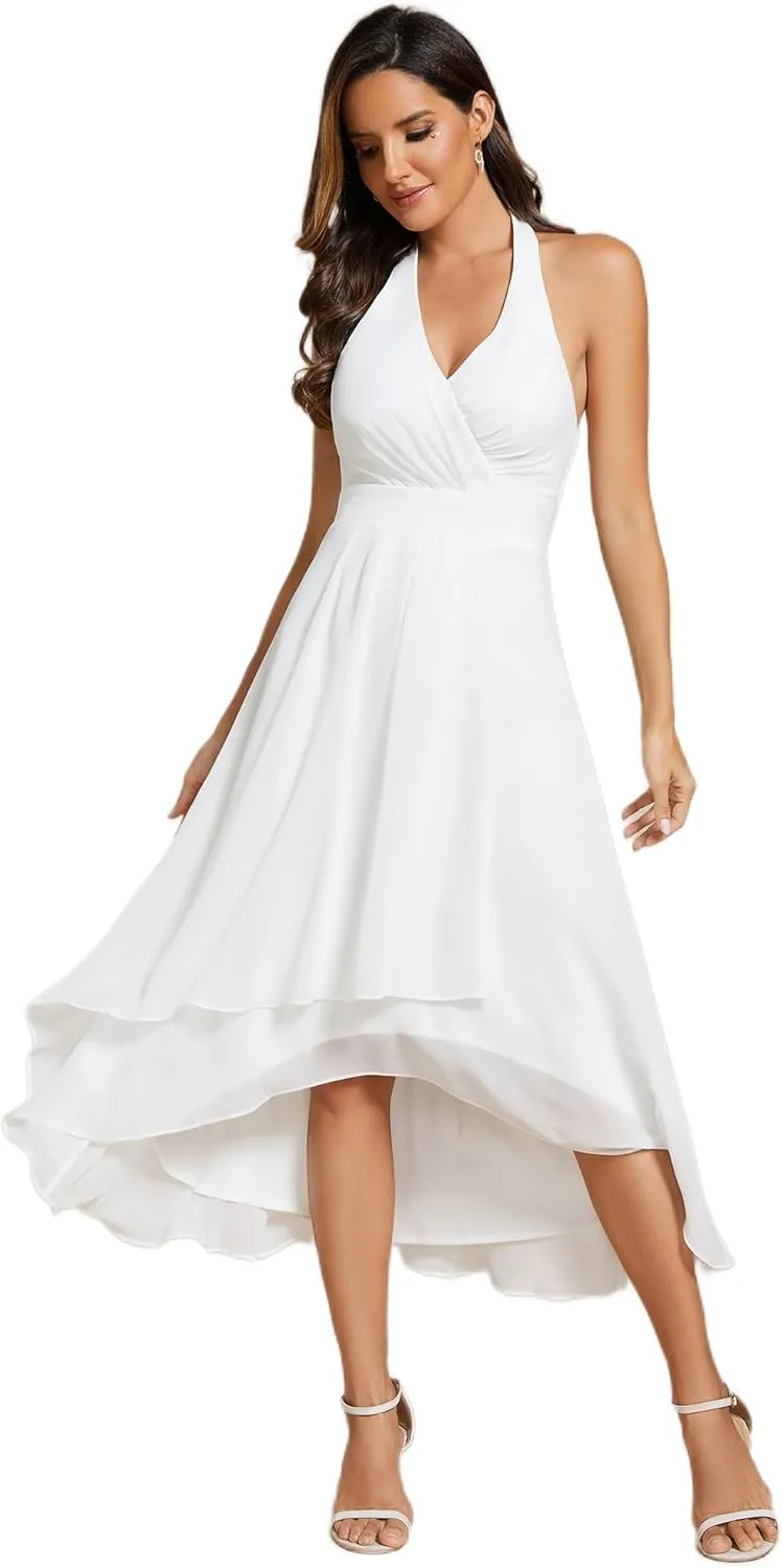 Ever-Pretty Women's Summer Dresses Halter Neck High Low Hem Chiffon Wedding Guest Dress 11926