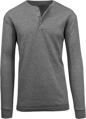 Galaxy by Harvic Mens Waffle-Knit Thermal Henley Tees