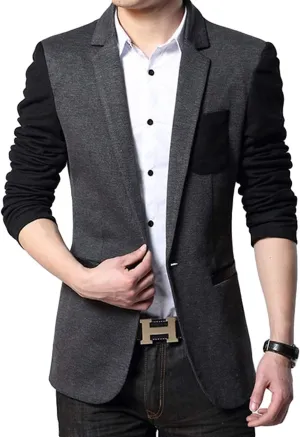 Itemnew Men's Classic Lapel Collar One-Button Slim Contrast Stretched Blazer Jacket