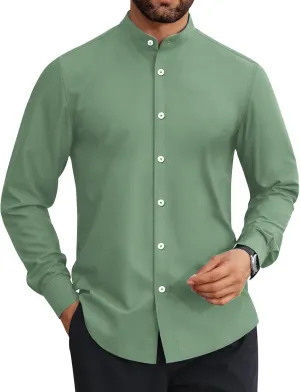 Mens Dress Shirts Wrinkle Free Dress Shirts for Men Long Sleeve Button Down Shirts Banded Collar Shirts