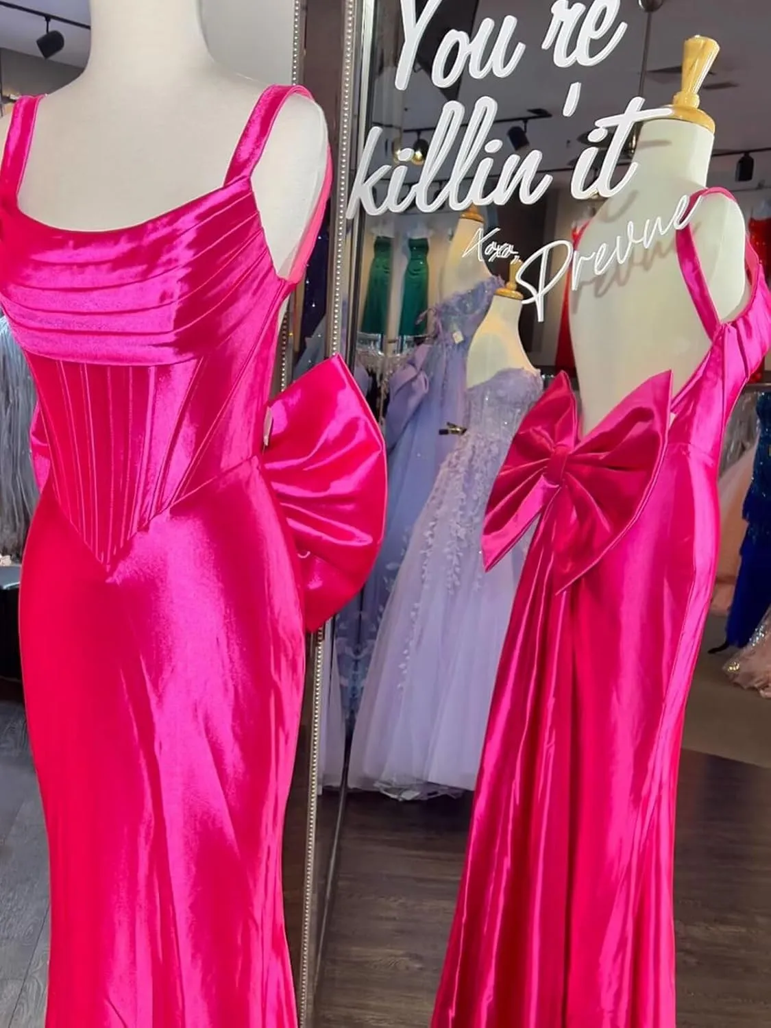 OFEYCHUN Mermaid Prom Dresses 2025 Satin Backless Evening Gown Cowl Neck Straps Formal Dress with Bow