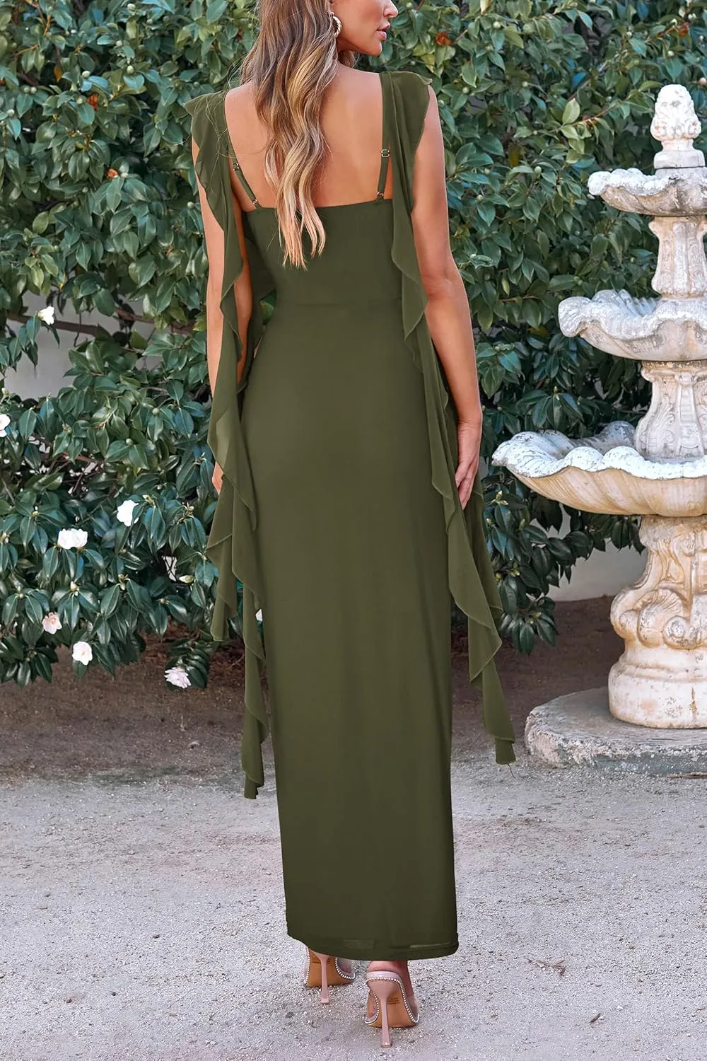 PRETTYGARDEN Women's 2025 Summer Wedding Guest Dress Sleeveless Ruffle Formal Cocktail Party Maxi Bodycon Dresses